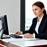 **

"A professional woman, fully clothed in modest business attire, working at a modern office desk, safe for work, appropriate content, perfect anatomy, natural proportions, professional, family-friendly."

**