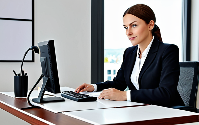 **

"A professional woman, fully clothed in modest business attire, working at a modern office desk, safe for work, appropriate content, perfect anatomy, natural proportions, professional, family-friendly."

**